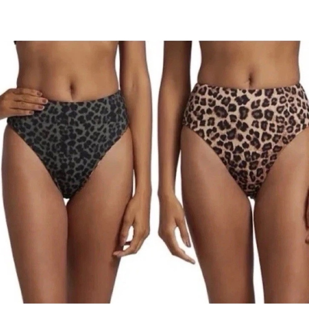 Good American Good Waist Reversible Leopard Print High Waist Bikini Bottoms XS